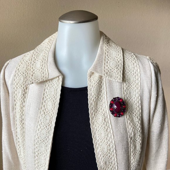 Purple & Pink Rhinestone Oval Shaped Cabachon Brooch 1950s Signed FAF - Picture 9 of 11